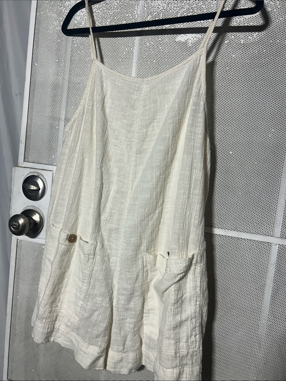 Rip Curl Cream Linen Romper with Front Pockets